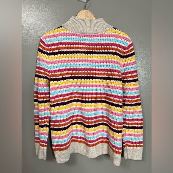Talbots MOCKNECK SWEATER - HAPPY STRIPE size medium petite chunky crochet knit - Picture 5 of 6